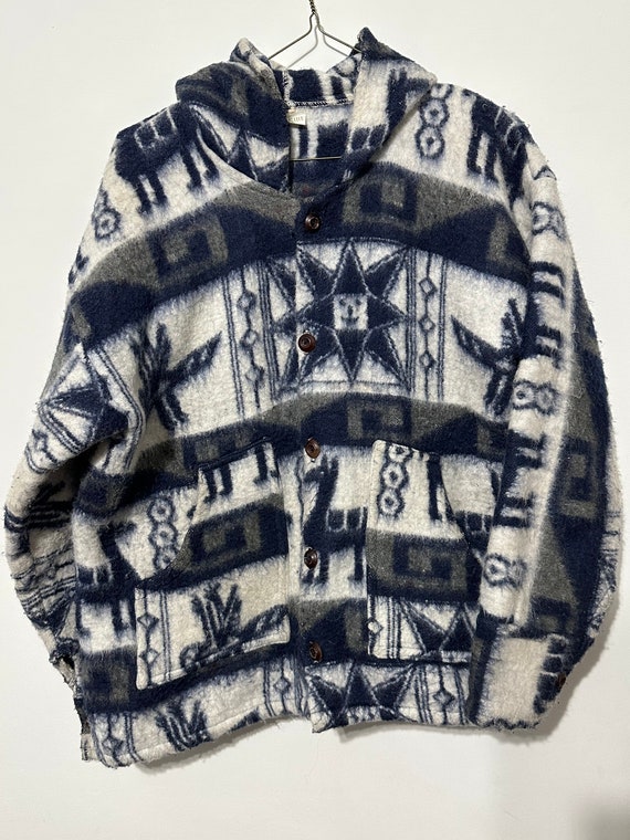 Vintage Alpaca Print Jacket South American Hooded… - image 3