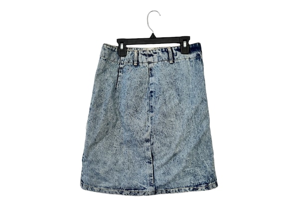 80's Vintage Acid Washed Denim Skirt Blue Jeans Side Zipper Womens Size Small