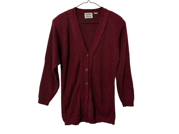 Burgundy Braided Vintage Cardigan Sweater for Women Separate Issue Size Medium