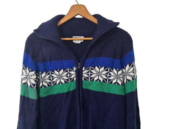 Vintage 80s 90s Snowflake Zip Up Collared Sweater… - image 2