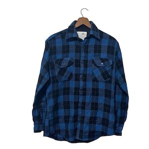 Distressed Acrylic Flannel Shirt Blue Black Size Small Plaid Shirt with Holes Grunge Fashion Flannel