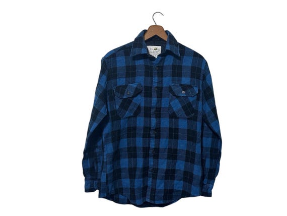 Distressed Acrylic Flannel Shirt Blue Black Size Small Plaid Shirt with Holes Grunge Fashion Flannel