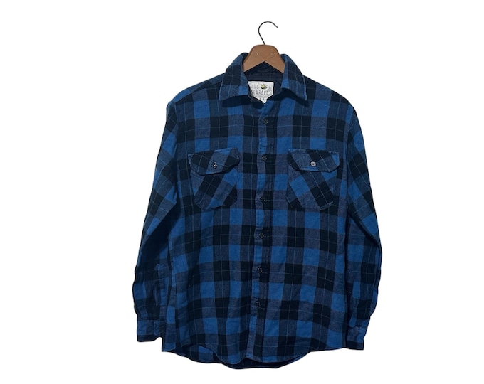 Distressed Acrylic Flannel Shirt Blue Black Size Small Plaid Shirt with Holes Grunge Fashion Flannel