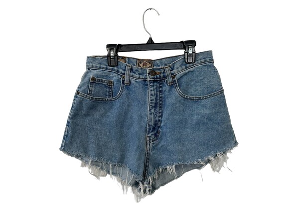 Vintage Distressed Denim Jean Cut-Off Short Shorts 5 Pocket Style Blue Express Womens