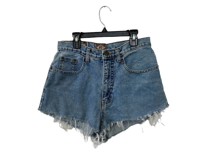 Vintage Distressed Denim Jean Cut-Off Short Shorts 5 Pocket Style Blue Express Womens
