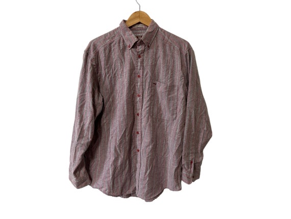 Men's Striped Vintage Button Down Shirt Ad Hoc Cotton Polyester Burgundy Green Vertical Stripes