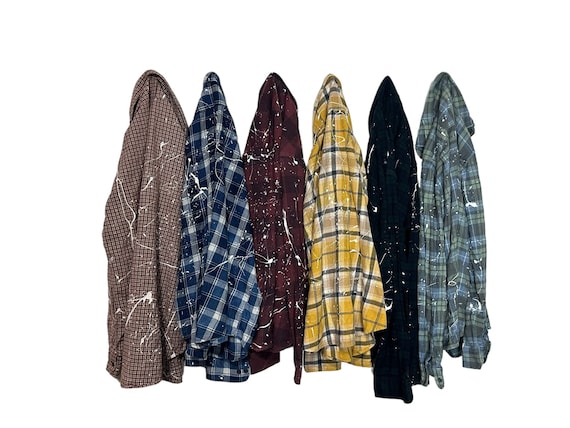 PICK ONE: Splatter Paint Heavily Distressed Painted with Frayed Holes Flannel Shirts Grunge Fashion Alternative Style Plaid Shirt