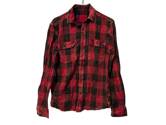 Red & Black Buffalo Acid Washed Flannel Shirt Size Small