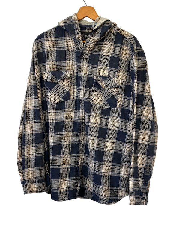 Vintage Hooded Flannel Plaid Grunge Hoodie Button… - image 2