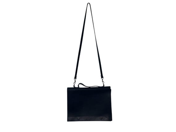 Vintage Leather Bag Black Cross Body Strap Rectangle Purse for Work