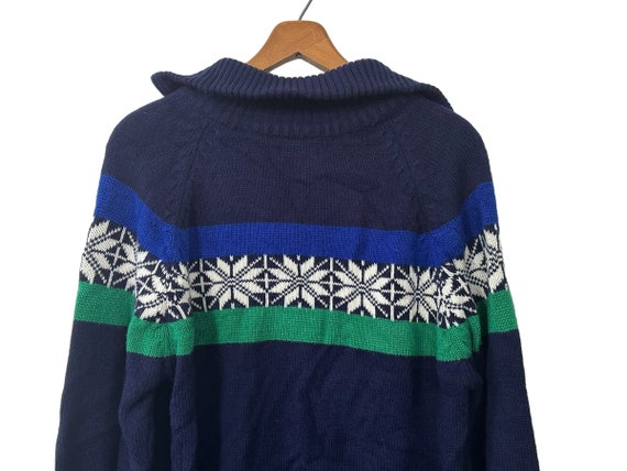 Vintage 80s 90s Snowflake Zip Up Collared Sweater… - image 5