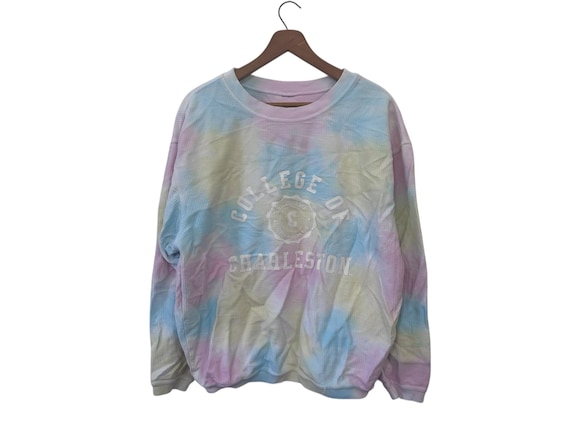 College of Charleston Pastel Tie Dye Ribbed Pullover Sweatshirt Top Large