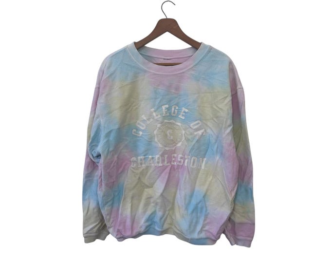 College of Charleston Pastel Tie Dye Ribbed Pullover Sweatshirt Top Large
