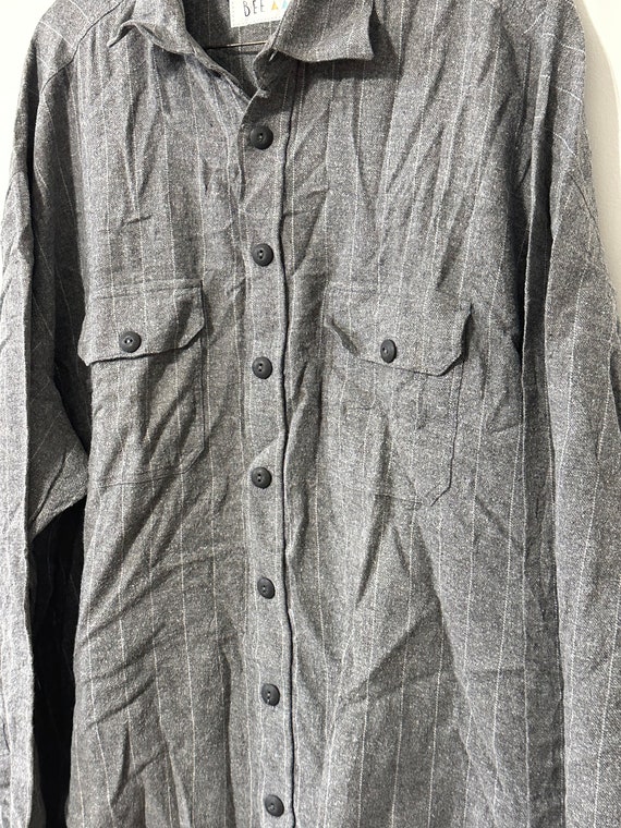 Gray Vertical Striped Soft Cotton Flannel Shirt X… - image 4
