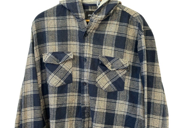Vintage Hooded Flannel Plaid Grunge Hoodie Button… - image 3