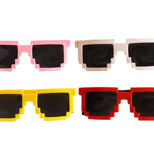 Minecraft Pixelated 8bit Sunglasses | Red White Yellow Pink | Retro Video Game Gamer Shades