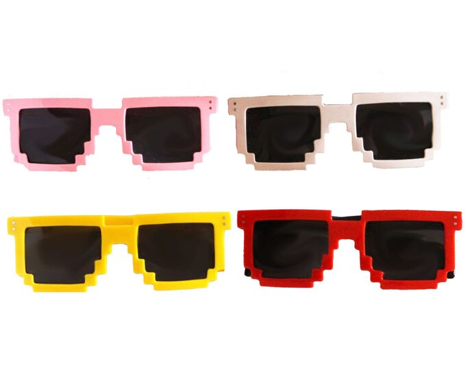 Minecraft Pixelated 8bit Sunglasses | Red White Yellow Pink | Retro Video Game Gamer Shades