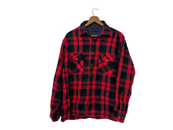 Vibrant Red 80s Acrylic Flannel Shirt Mens Size Small Medium