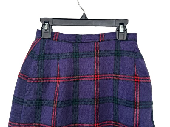 Vintage Miss Pendleton Wool Tartan Plaid Flannel Work Mini Skirt Pockets Purple Red Green Black Women s Size 3 4