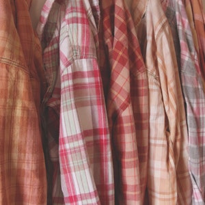 Sun Bleached Flannel Shirt Faded Colors Pink Peach Blush Gold Tan Rust image 5