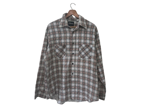 Faded Worn & Old 70s Vintage JC Penney Flannel Shirt Mens Soft Button Down Brown Plaid Size Large