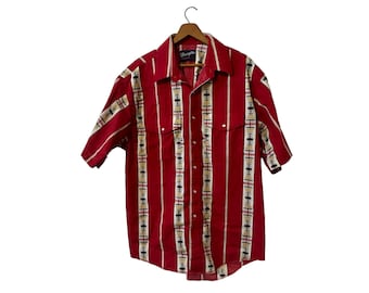  2024年おすすめのアイテム満載 80s White Red Shirt Western Print Aztec Wrangler Vintage シャツ/ブラウス(長袖/七分)