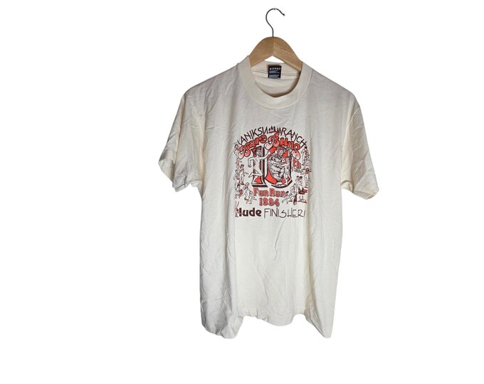 Vintage 1994 Bare Buns Fun Run T Shirt, Kaniksu Ranch Nude Finisher Novelty Road Race Running Tee, Size Large