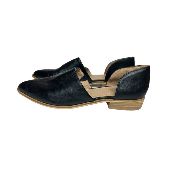 Handmade Catherine Malandrino Alainey Vegan Black Flat Slip-On Shoes Open Sides Women's Size 9 US