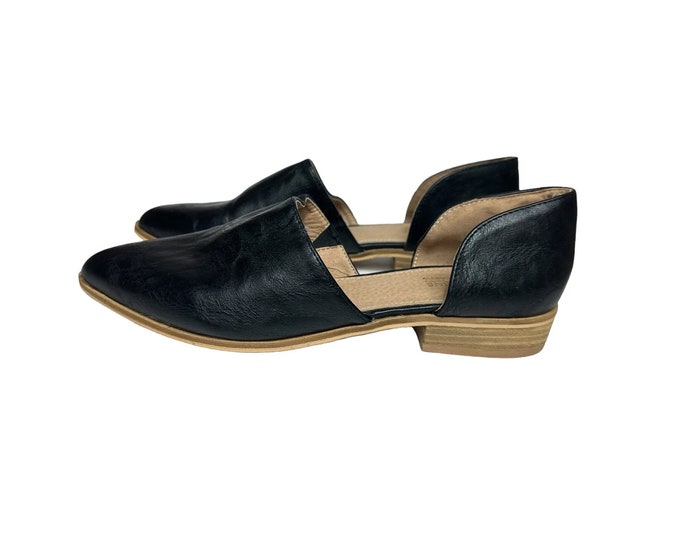 Handmade Catherine Malandrino Alainey Vegan Black Flat Slip-On Shoes Open Sides Women's Size 9 US