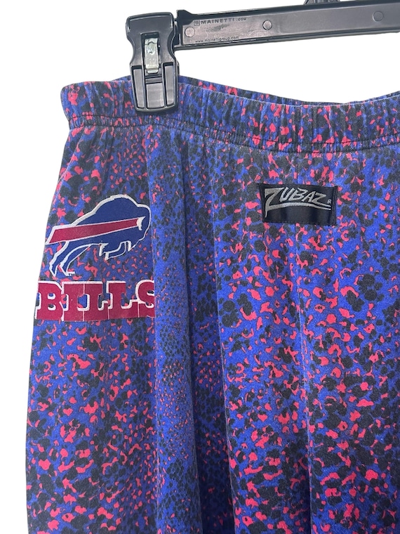 Vintage Buffalo Bills 80's Style Drawstring Pants Blue Red Black Zubaz Inc Made in USA Size Small Medium - with damage
