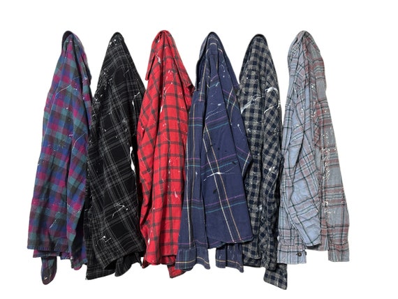 PICK ONE: Heavily Distressed Painted Flannel Shirts with Frayed Holes