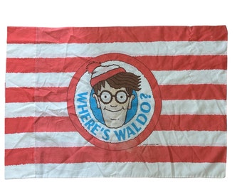 Vintage 1990 Where's Waldo and Wilma Red Striped Standard Bed Pillow Case