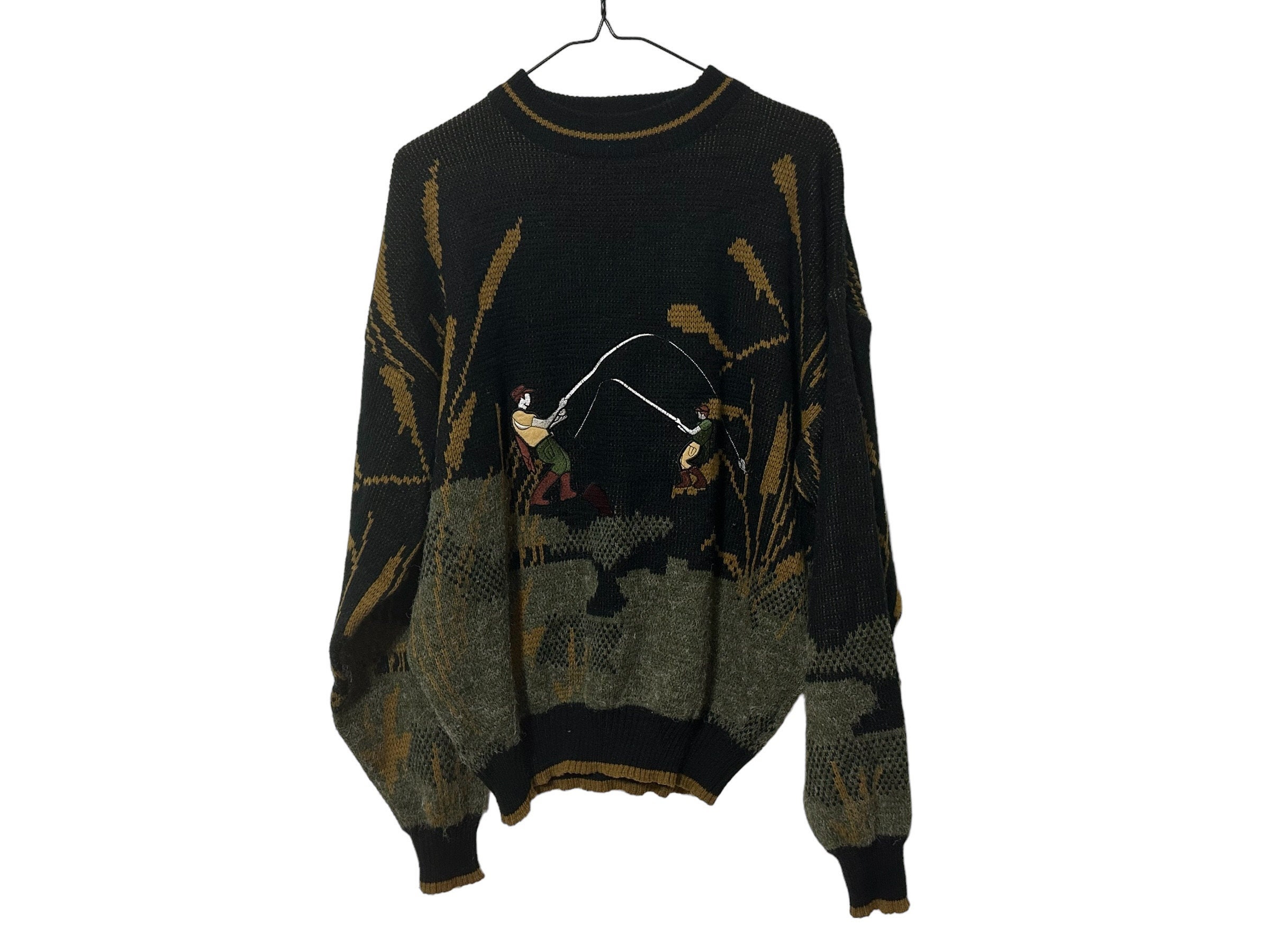 Vintage Fly Fishing Sweater for Men Pagliano Fisherman Graphic