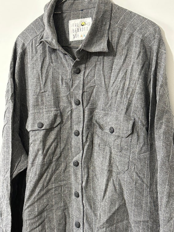 Gray Vertical Striped Soft Cotton Flannel Shirt X… - image 5