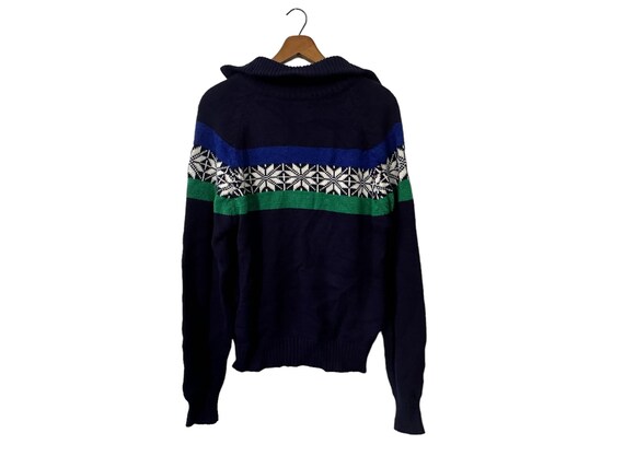 Vintage 80s 90s Snowflake Zip Up Collared Sweater… - image 6