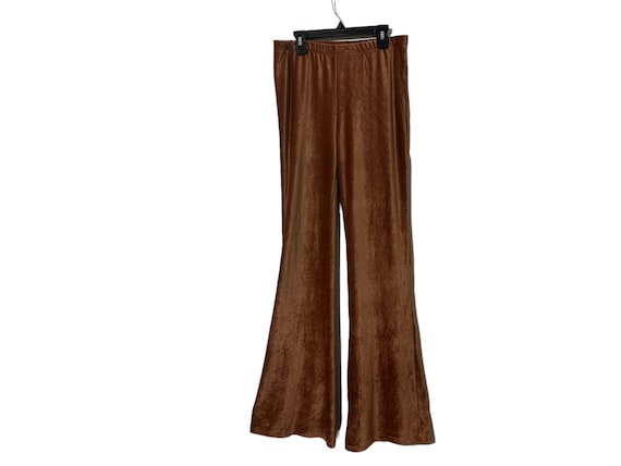 Rust Orange Velvet Bell Bottoms Juniper Blue Fit and Flare 70's 80's Style Brown Stretchy Pants Women's Large
