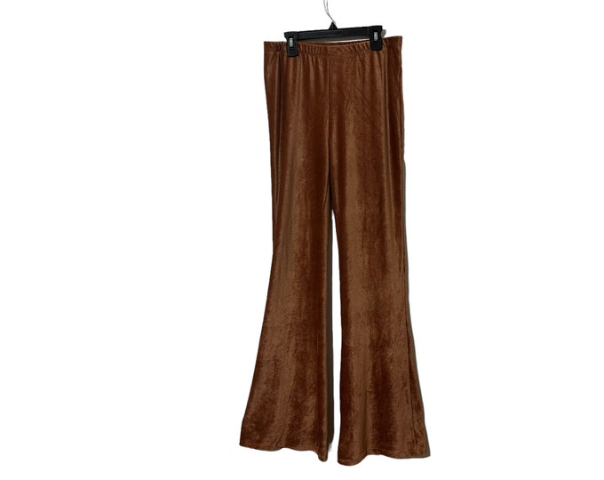Rust Orange Velvet Bell Bottoms Juniper Blue Fit and Flare 70's 80's Style Brown Stretchy Pants Women's Large