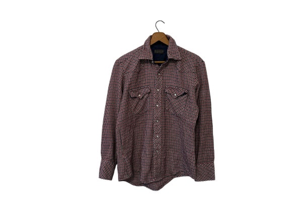 60's 70's Western Flannel Shirt Pearl Snap Button… - image 1