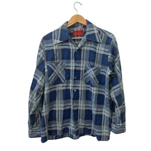 Vtg 70s 80s Sears Kings Road Wool Blend Flannel Loop Collar