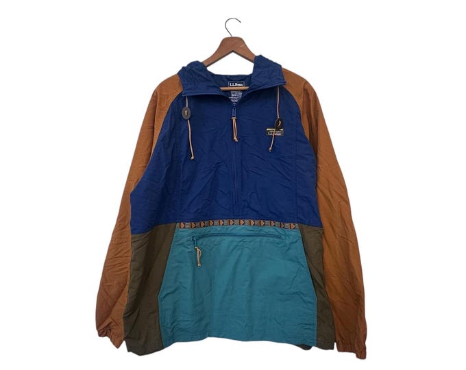 Vintage L.L. Bean Windbreaker Jacket Blue Olive Rust Orange Mens XL