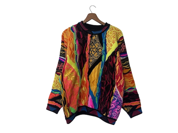 Multi Colored Vintage Coogi Australia Sweater Neon MultiColor Rainbow Colorful Vibrant Textured Pullover Pure New Wool Size Small