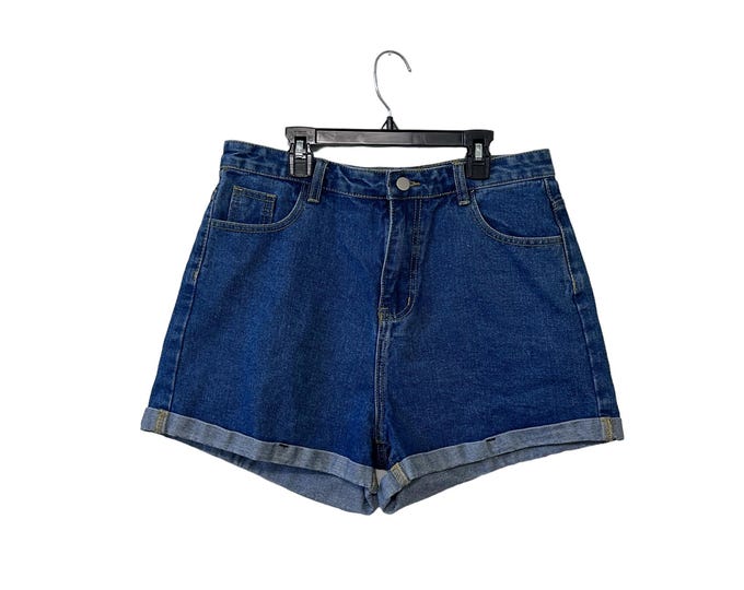High Waisted Mom Jeans Denim Shorts Dark Blue Womens Jean Short Size XL