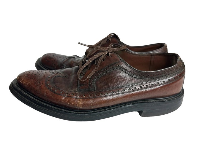 Men's Vintage Leather O'Sullivan Oxford Wing Tip Dress Shoes Lace-Up Dark Walnut Brown Made in Italy Size 11 US Men