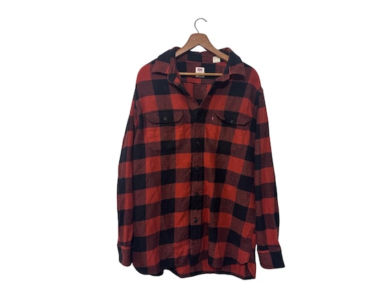 Orange and Black Buffalo Plaid Checkered Big Checks Size Large