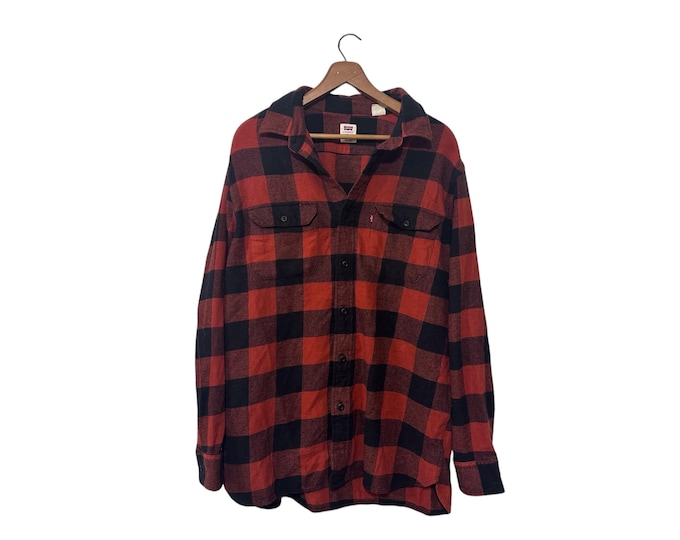 Orange and Black Buffalo Plaid Checkered Big Checks Size Large
