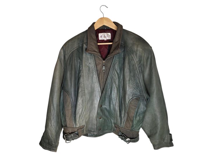 Vintage Colorblock Bomber Flight Jacket 80s 90s M. Julian Leather Jacket, Rubenstein Bros New Orleans Gray Brown Burgundy Lining Size 42