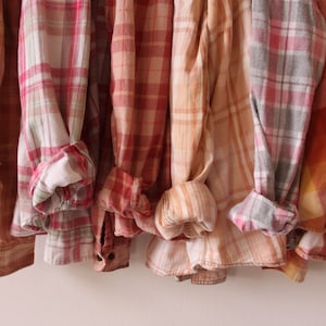 Sun Bleached Flannel Shirt Faded Colors Pink Peach Blush Gold Tan Rust image 2