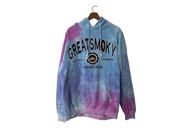 Great Smoky Mountains Gatlinburg Tennessee Tiedye Hoodie Sweatshirt Pink Blue Purple Womens Size XL