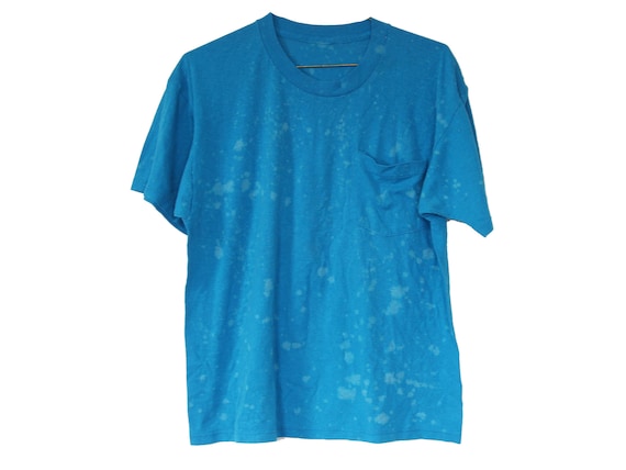 Underwater Bubbles Bleach Splattered Pocket Tee Sky Blue Unisex Size Large