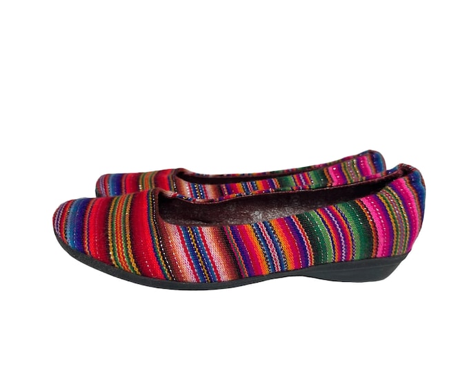 Women's Vintage Peruvian Blanket Ballet Flats Rainbow Shoes Multicolor Slip-on Made in Peru Size 5.5 Women US